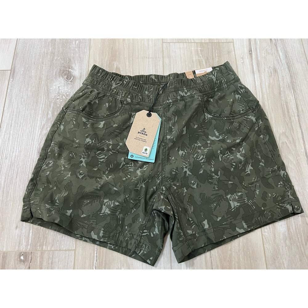 prAna Shorts Womens 6 Evergreen Camo Halle E-Waist Short II  Hiking 5in